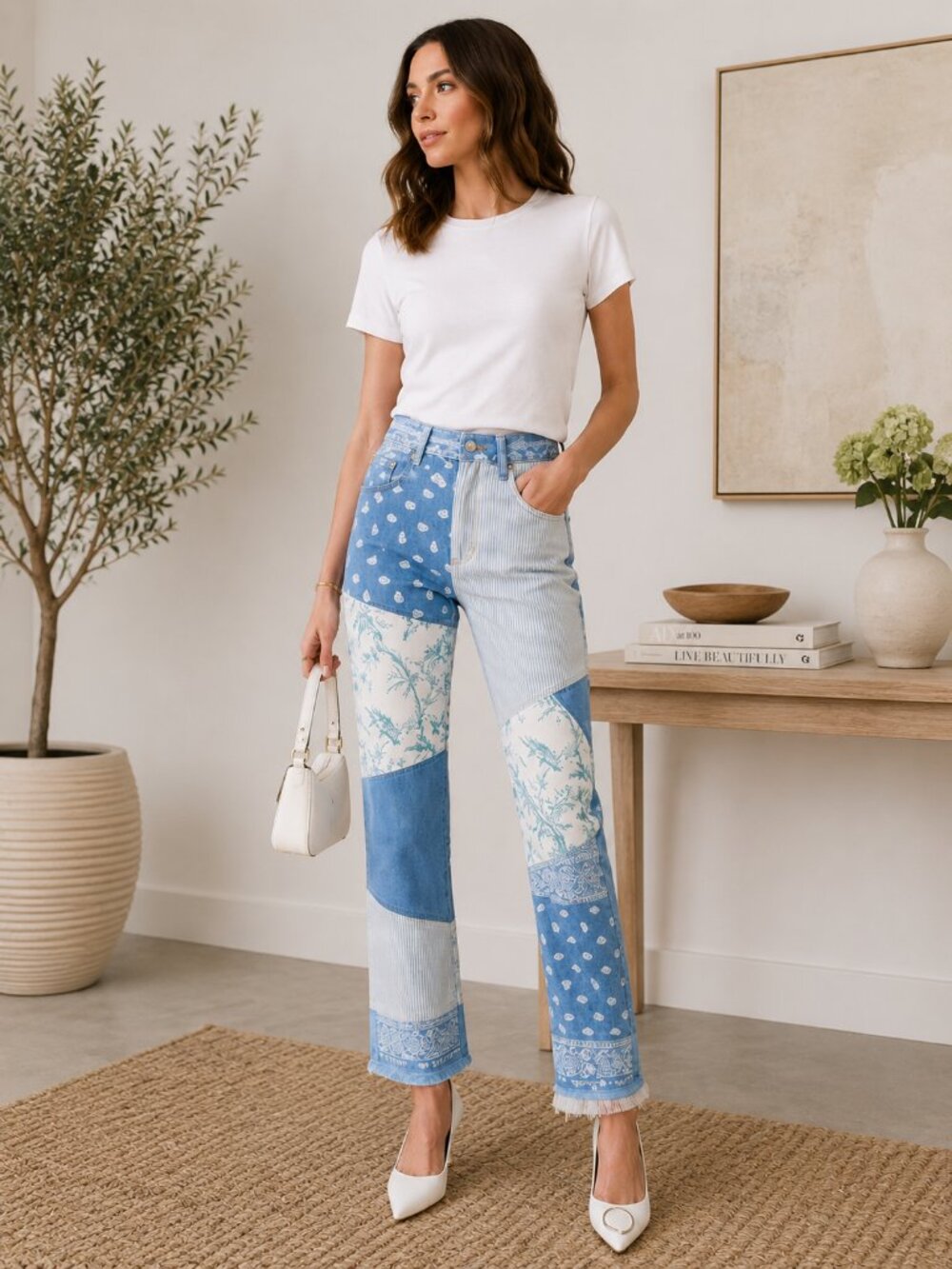 Alice + Olivia Amazing High Rise Patchwork Jeans Sz 25 - Picture 1 of 14